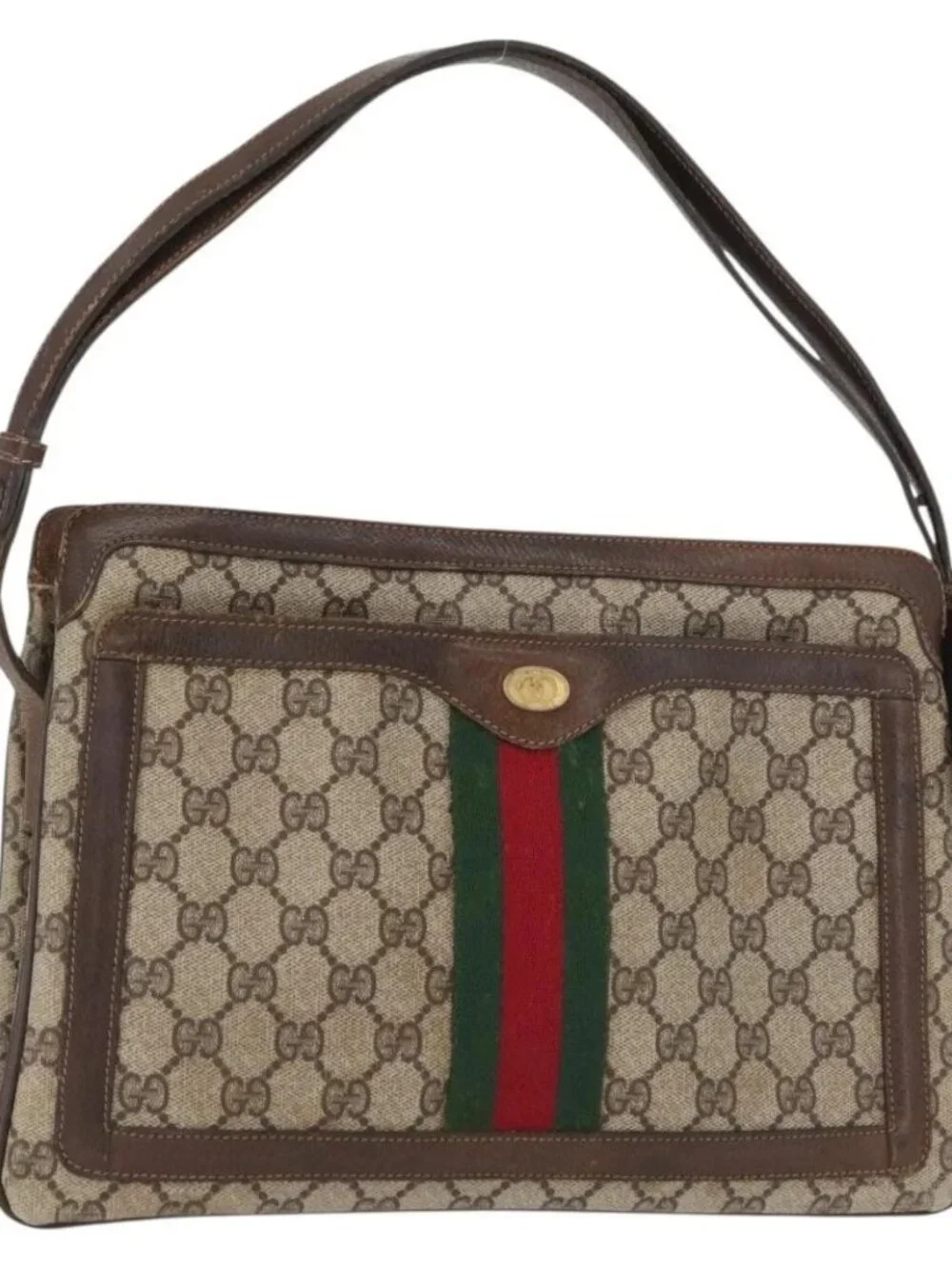 GUCCI GG Supreme Web Sherry Line Bag PVC Beige Gold 41 001 4085 Auth 158517 - Picture 1 of 16
